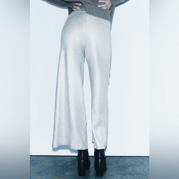 ZARA FOIL WIDE LEG KNIT PANTS - Picture 9 of 10